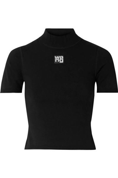 Shop Alexander Wang T Appliquéd Cropped Stretch-jersey Turtleneck Top In Black