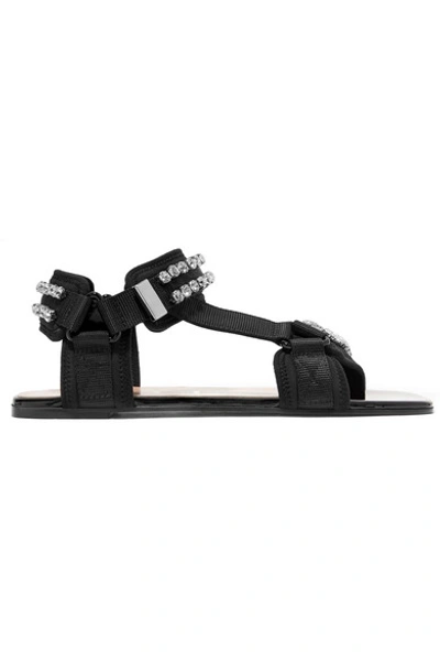 Shop Gucci Shea Crystal-embellished Canvas And Neoprene Sandals In Black