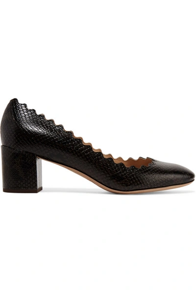 Shop Chloé Lauren Scalloped Snake-effect Leather Pumps In Snake Print