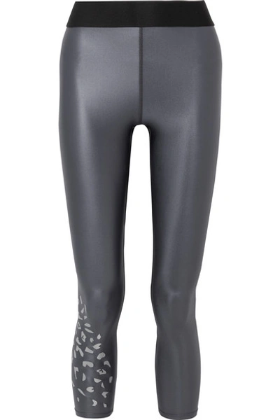 Shop Heroine Sport Luminous Printed Metallic Stretch Leggings In Charcoal