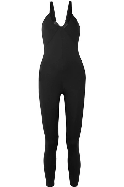 Shop Heroine Sport Blitz Satin-trimmed Stretch Jumpsuit In Black