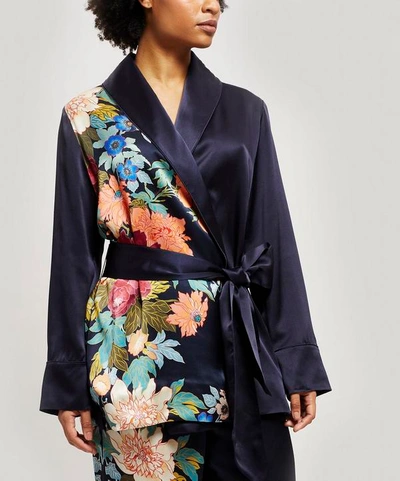 Shop Liberty London Women's Sakura Silk Charmeuse Wrap Jacket In Navy