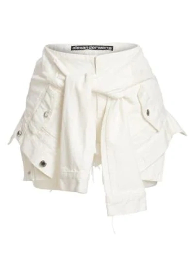 Shop Alexander Wang T Tie Waist Denim Shorts In Carpenter White