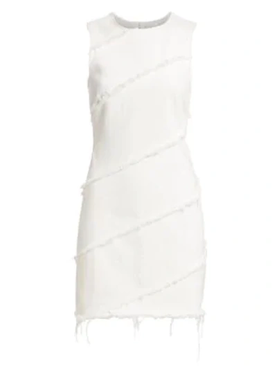 Shop Alexander Wang T Fringed Sleeveless Denim Dress In Carpenter White