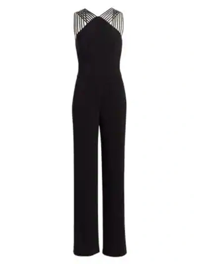 Shop Halston Heritage Sleeveless Multi-strap Jumpsuit In Black