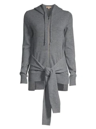 Shop Michael Kors Cashmere Tie-waist Hoodie In Banker Melange