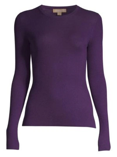 Shop Michael Kors Long-sleeve Cashmere Sweater In Aubergine