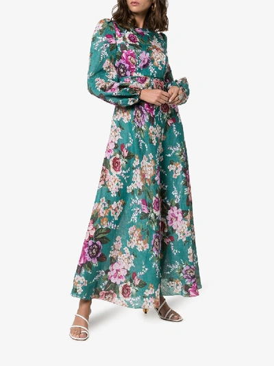 Shop Zimmermann Allia Floral Print Midi Dress In Emerald Floral