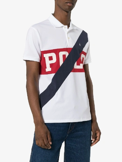 Shop Polo Ralph Lauren White Logo Striped Polo Shirt
