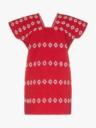 Shop Pippa Holt Embroidered Kaftan Mini Dress In Red