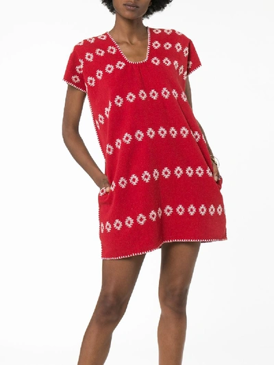 Shop Pippa Holt Embroidered Kaftan Mini Dress In Red