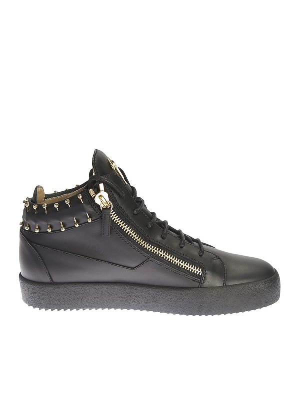 Giuseppe Zanotti Leather High Top Sneakers With Gold Metal Details In ...