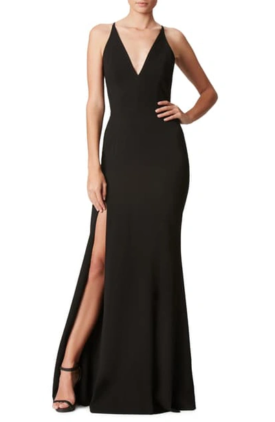 Shop Dress The Population Iris Slit Crepe Gown In Black