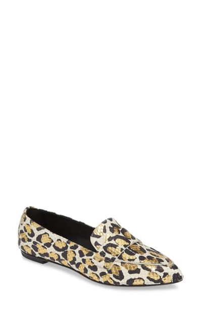 Shop Agl Attilio Giusti Leombruni Softy Pointy Toe Moccasin Loafer In Off White/ Gold Leopard
