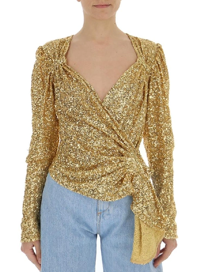 Shop Attico Sequinned Wrap Top In Gold