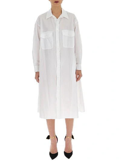 Shop Yohji Yamamoto Typography Printed Shirt Dress In White