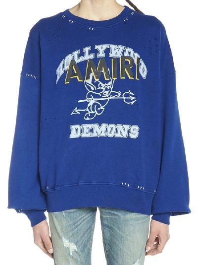Shop Amiri Logo Print Oversized Sweater In Blue