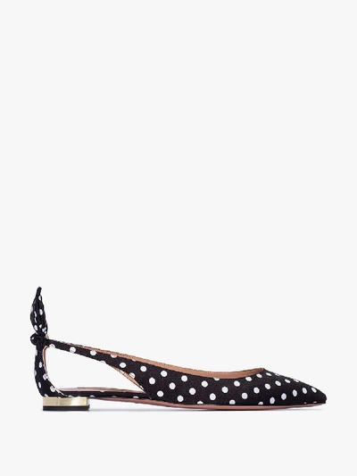 Shop Aquazzura Black Denevue Polka Dot Pointed Flats