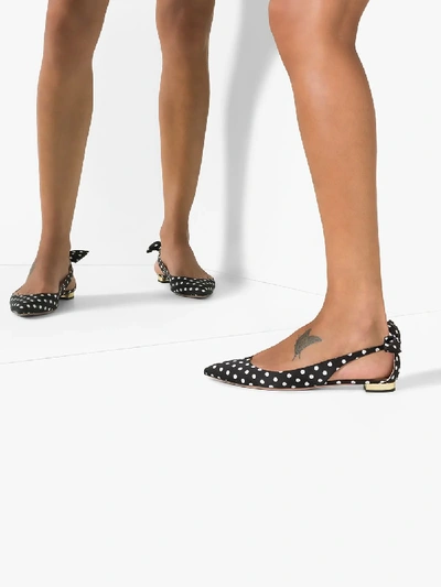 Shop Aquazzura Black Denevue Polka Dot Pointed Flats