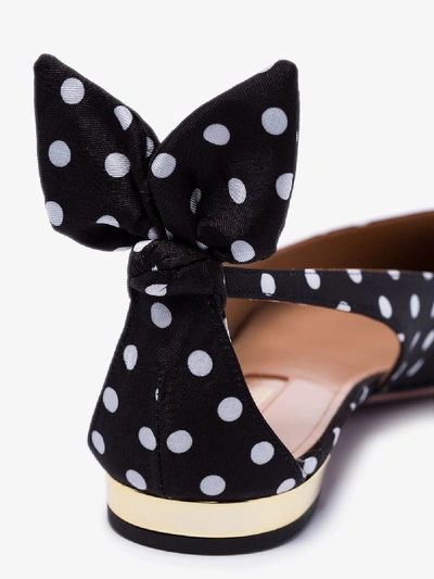 Shop Aquazzura Black Denevue Polka Dot Pointed Flats