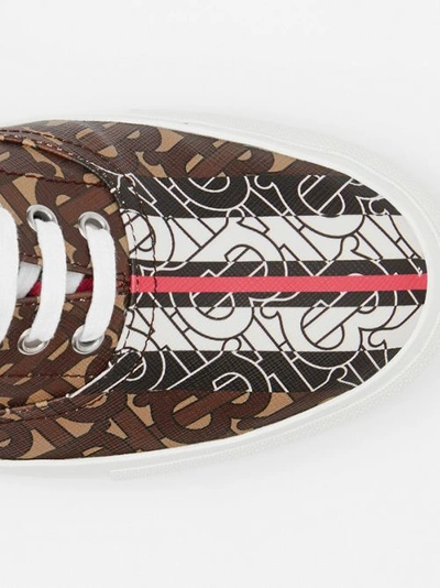 Shop Burberry Monogram Stripe E-canvas Sneakers In Bridle Brown