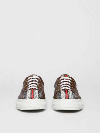 Shop Burberry Monogram Stripe E-canvas Trainers In Bridle Brown