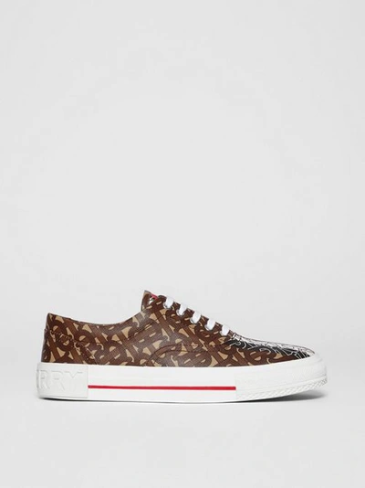 Shop Burberry Monogram Stripe E-canvas Sneakers In Bridle Brown