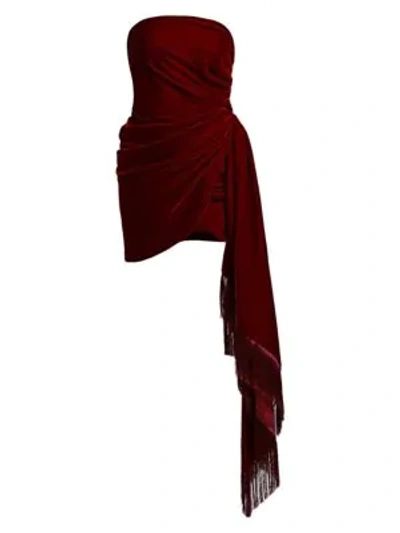 Shop Oscar De La Renta Draped Velvet Mini Dress In Claret