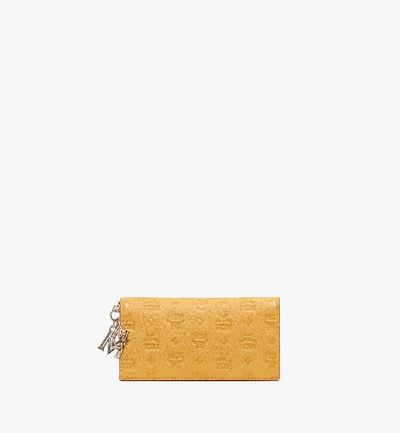 Shop Mcm Klara Two-fold Wallet In Monogram Leather In Golden Mango