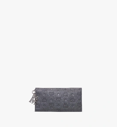 Shop Mcm Klara Two-fold Wallet In Monogram Leather In Charcoal