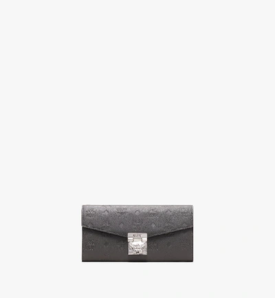Shop Mcm Patricia Crossbody Wallet In Monogram Leather In Grey | Charcoal