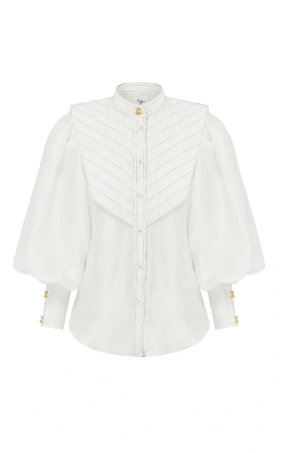 Shop Aje Mimosa Quilted Linen And Silk-blend Shirt In White