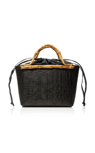 Shop Glorinha Paranagua Monte Carlo Small Straw Basket Bag In Black