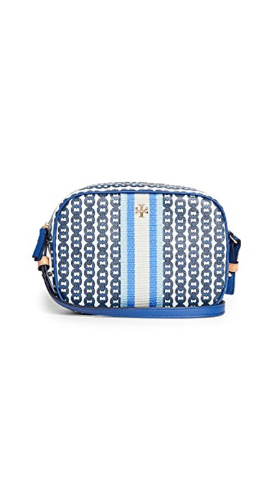 Shop Tory Burch Gemini Link Canvas Mini Bag In Bondi Blue