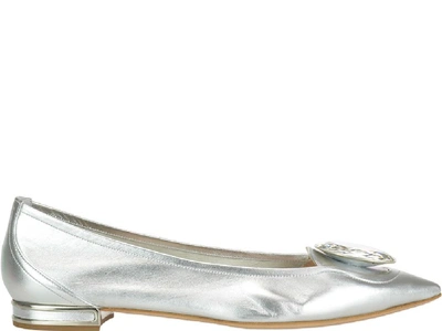 Shop Casadei Crystal Detail Ballet Flats In Silver