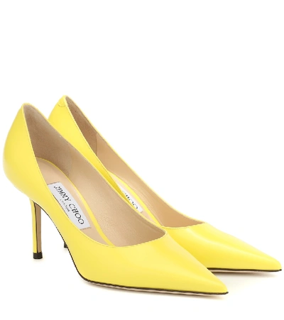 Shop Jimmy Choo Love 85 Leather Pumps In Yellow