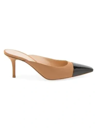 Shop Gianvito Rossi Lucy Two-tone Cap-toe Patent Leather Mules In Praline