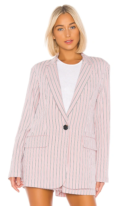 Shop Tibi Stripe Viscose Twill Oversized Blazer In Dusty Pink Multi