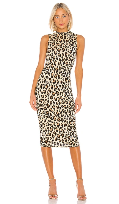 Shop Alice And Olivia Delora Sleeveless Fitted Mock Neck Dress In Textured Leopard