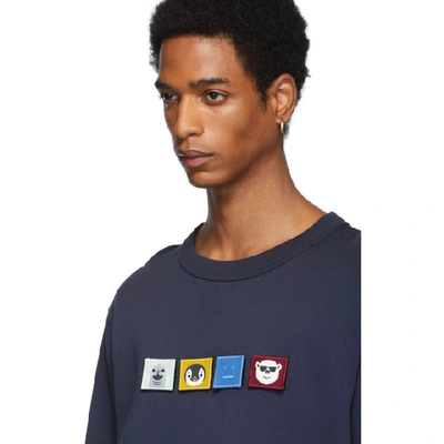 Shop Acne Studios Navy Faircro Animal Face Sweatshirt