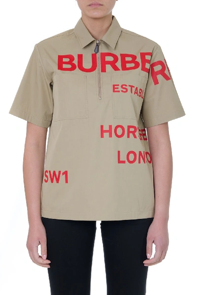 Shop Burberry Honey Color Cotton Horseferry Shirt