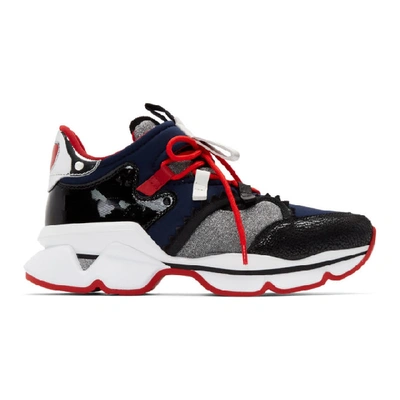 Shop Christian Louboutin Black And Navy Red-runner Flat Sneakers In Cma3 Multi