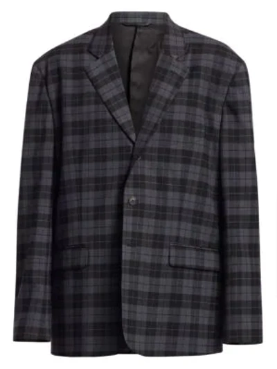 Shop Balenciaga Plaid Single-breasted Jacket In Anthracite