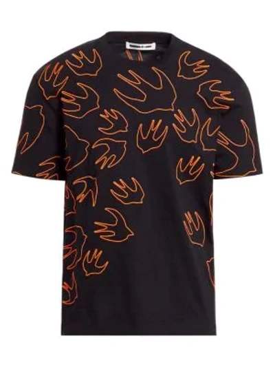 Shop Mcq By Alexander Mcqueen Outlined Swallow Cotton T-shirt In Darkest Black