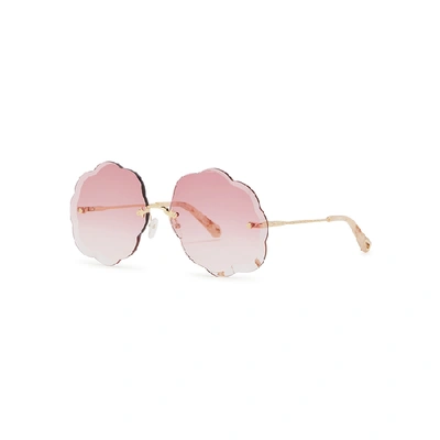 Shop Chloé Rosie Scalloped Oval-frame Sunglasses In Pink