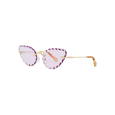 Shop Chloé Rosie Gold-tone Cat Eye Sunglasses In Purple