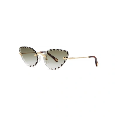Shop Chloé Rosie Gold-tone Cat Eye Sunglasses In Green And Other