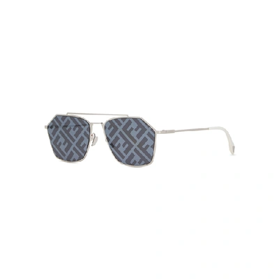 Shop Fendi Eyeline Logo-print Aviator-style Sunglasses In White And Other