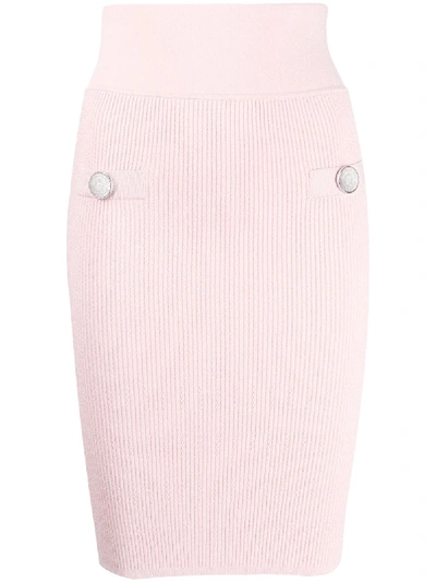 Shop Balmain Knitted Pencil Skirt - Pink