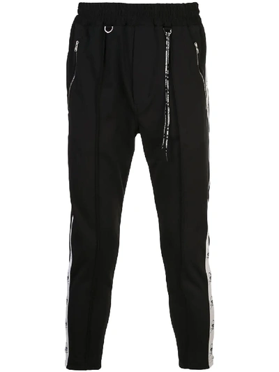 Shop Mastermind Japan Tapered Track Trousers - Black (wht Tape)